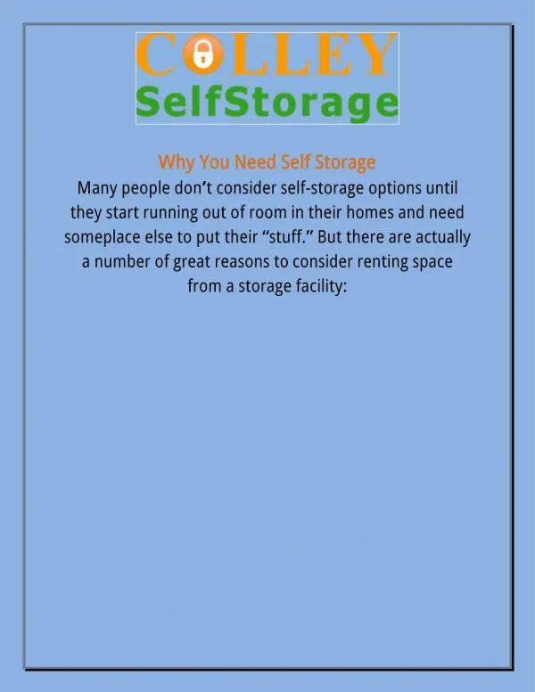 Why Do You Need Self Storage