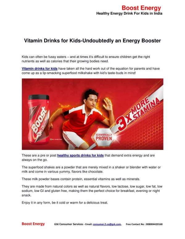 Vitamin Drinks for Kids-Undoubtedly an Energy Booster