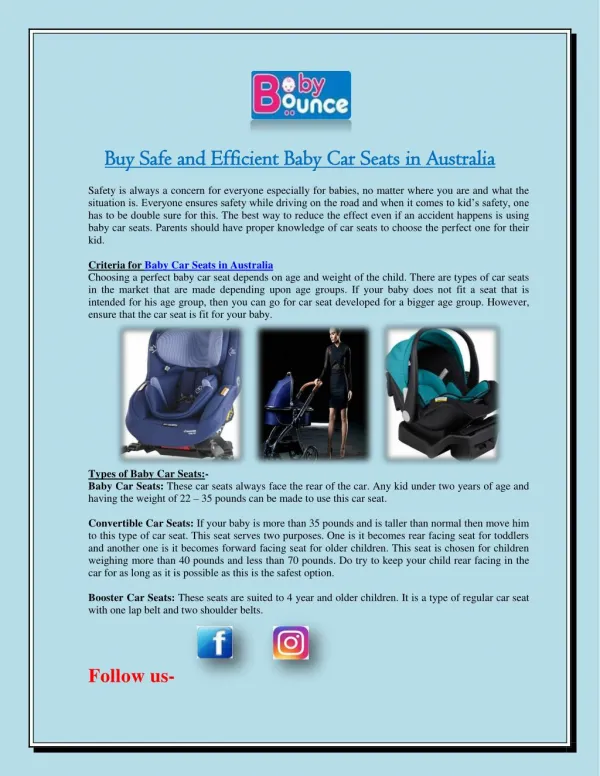Buy Safe and Efficient Baby Car Seats in Australia
