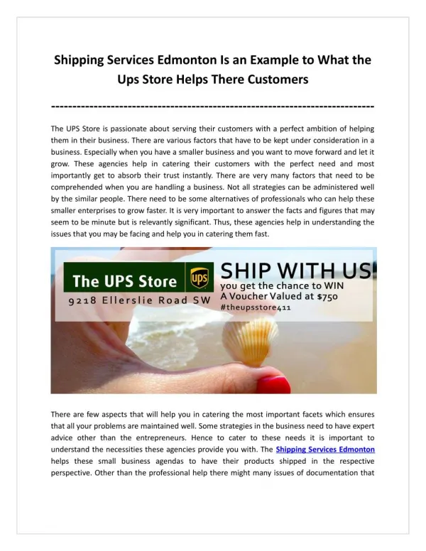 Shipping Services Edmonton Is an Example to What the Ups Store Helps There Customers