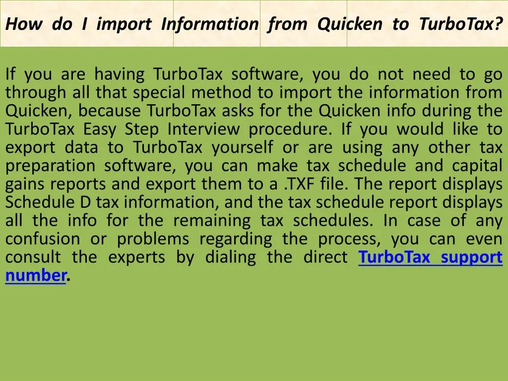 how do i import information from quicken to turbotax