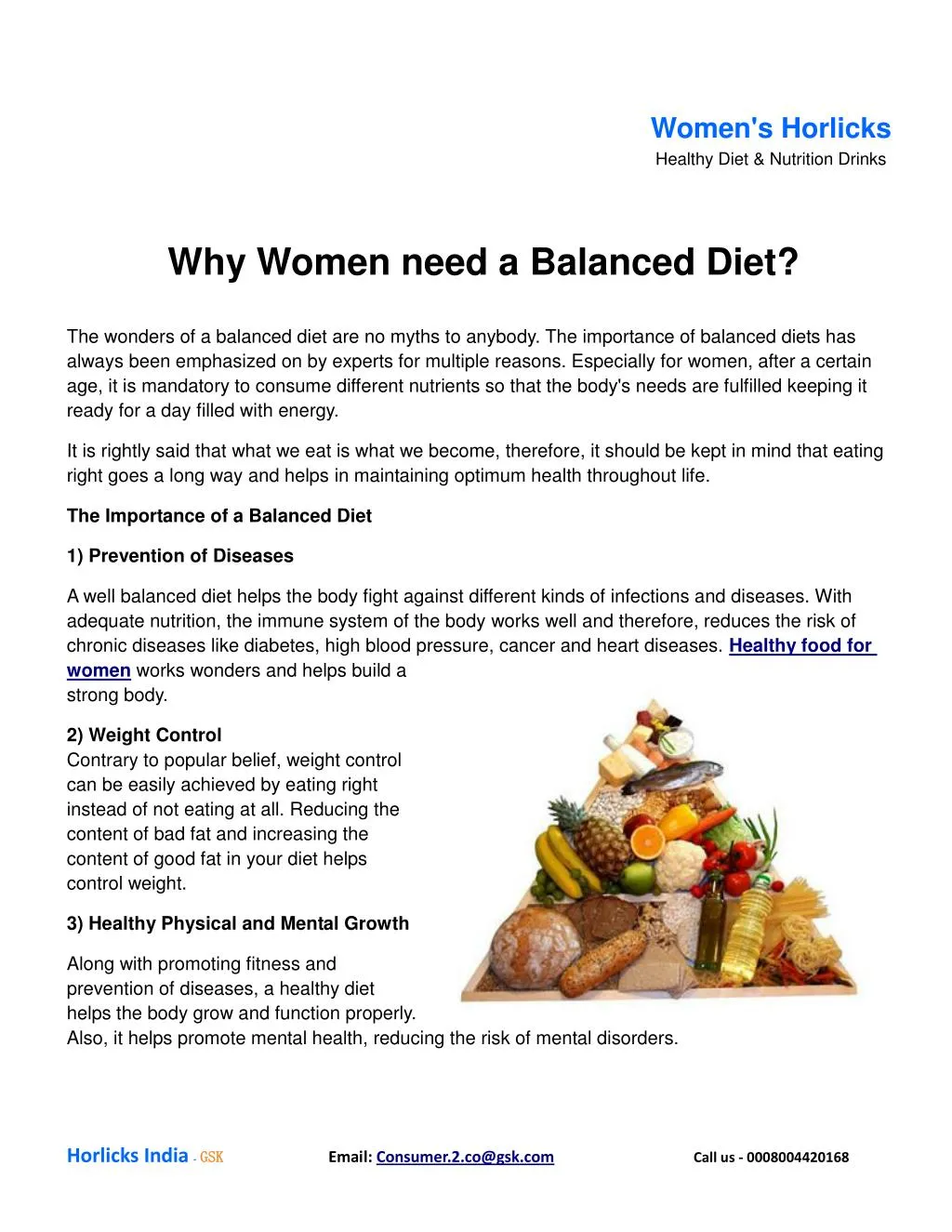 What is a balanced diet for women?