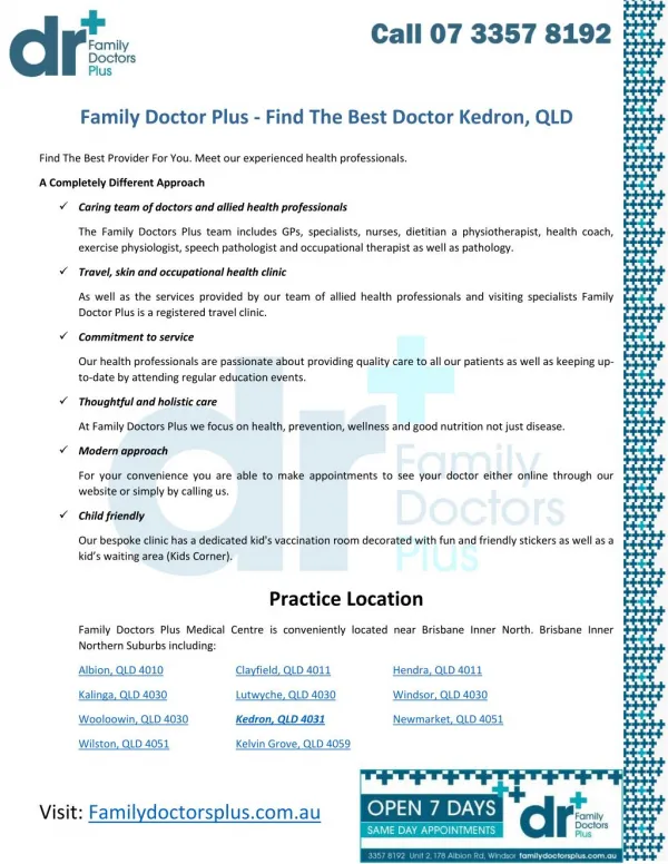 Family Doctor Plus - Find The Best Doctor Kedron, QLD