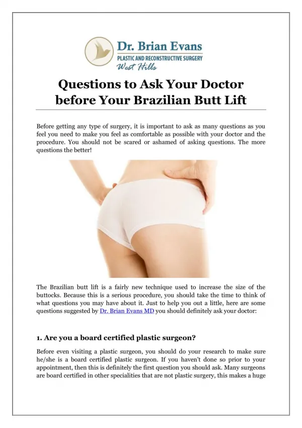 Questions to Ask Your Doctor before Your Brazilian Butt Lift