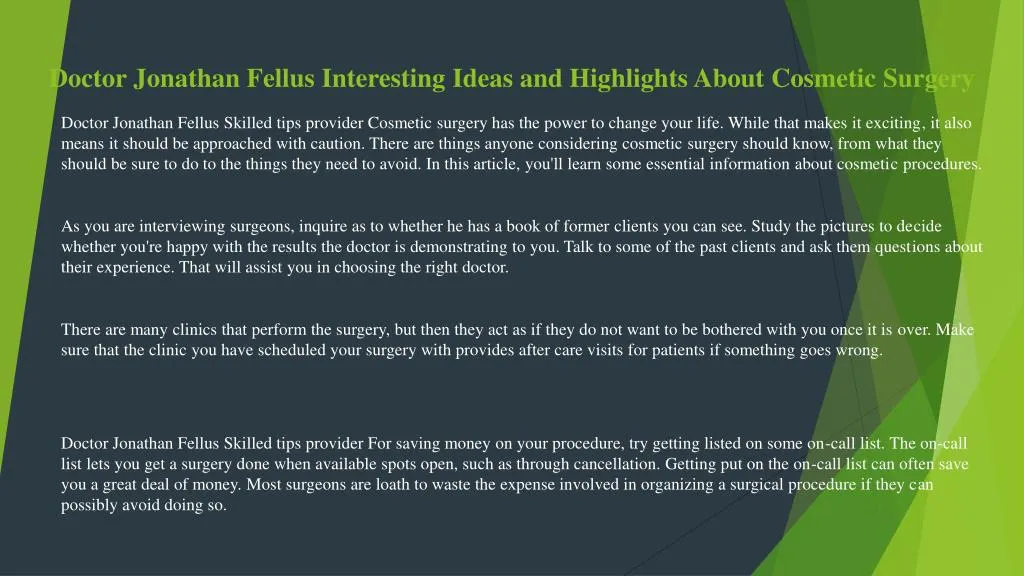 doctor jonathan fellus interesting ideas and highlights about cosmetic surgery