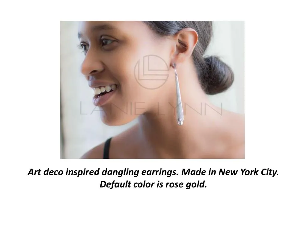 art deco inspired dangling earrings made in new york city default color is rose gold