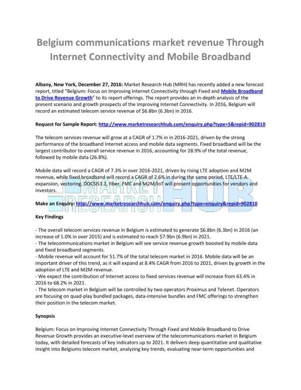 Mobile Broadband to Drive Revenue Growth Market Report