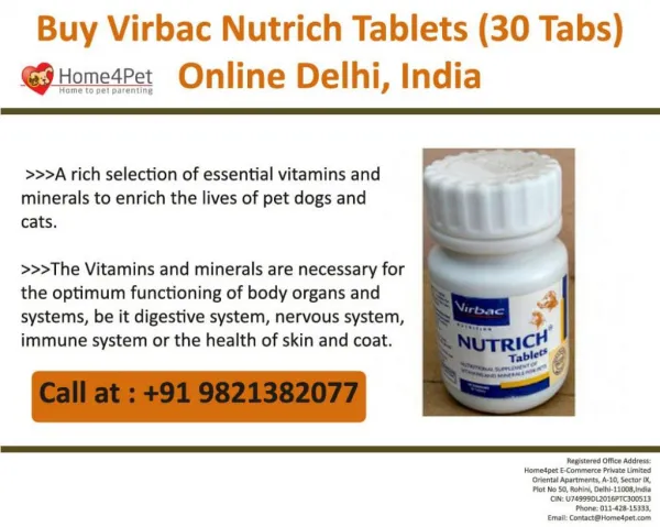 Buy Virbac Nutrich Tablets (30 Tabs) Online, Delhi, India