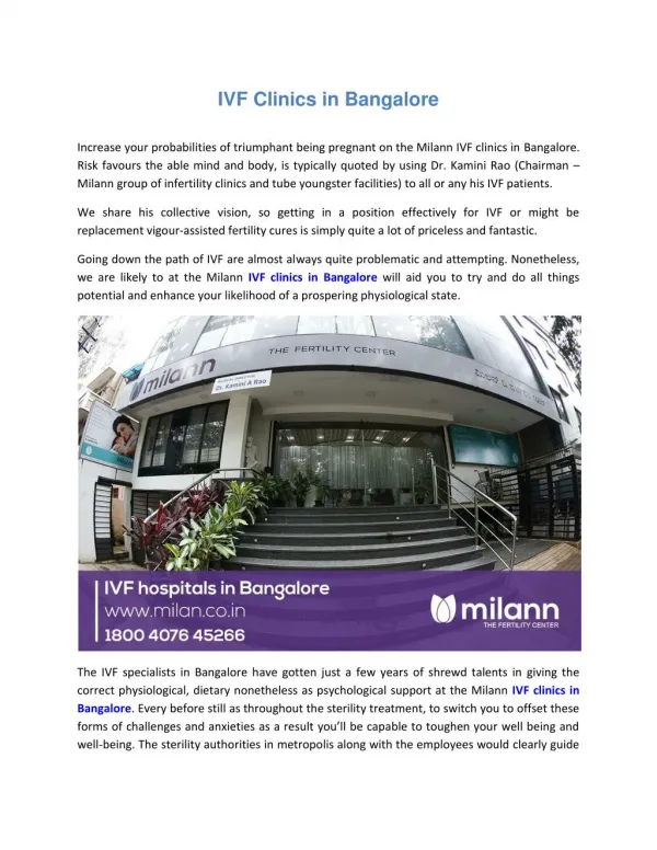 IVF Clinics in Bangalore