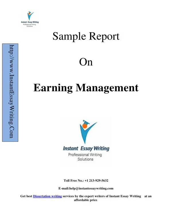 Sample Report On Earning Management written by expert writers