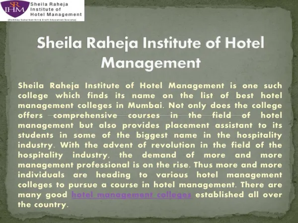 Best hotel management institute