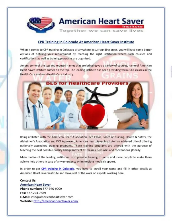 CPR Training In Colorado At American Heart Saver Institute