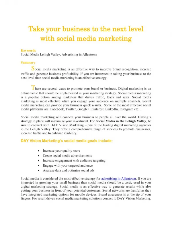 Take your business to the next level with social media marketing