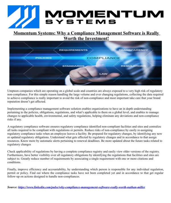 Momentum Systems: Why a Compliance Management Software is Really Worth the Investment!