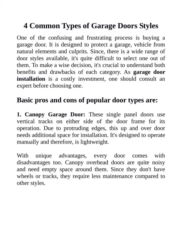 4 Common Types of Garage Doors Styles