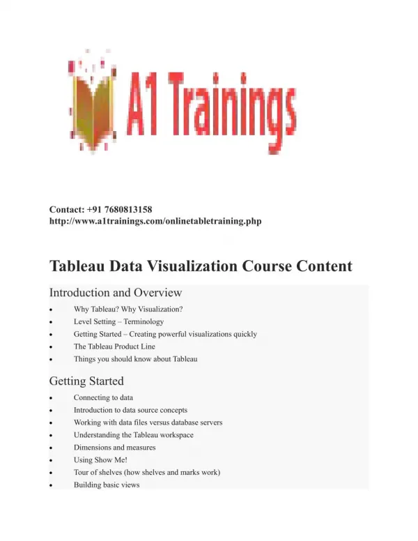 Tableau online trainings-course content