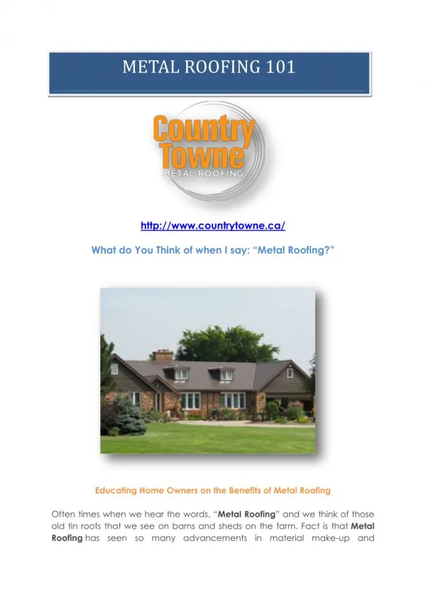 Educating Homeowners on the Benefits of Metal Roofing - Metal Roof 101 from Countrytowne