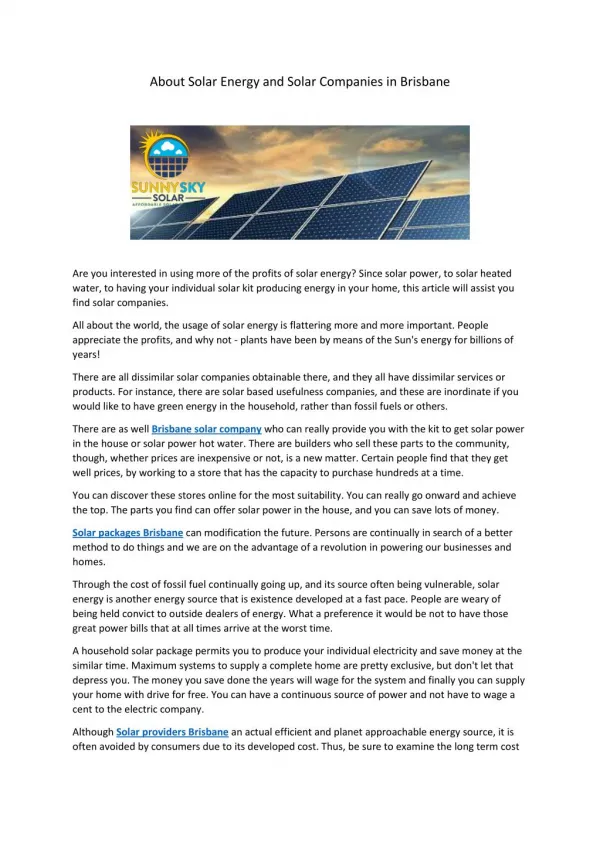 About Solar Energy and Solar Companies in Brisbane