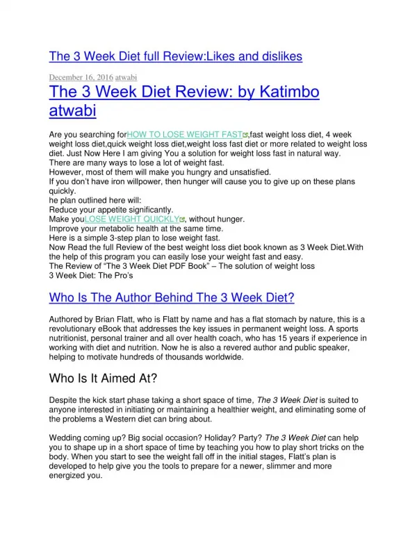 THE 3 WEEK DIET PRODUCT REVIEW