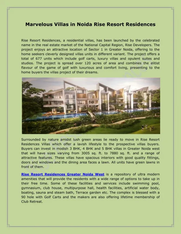 Marvelous Villas in Noida Rise Resort Residences