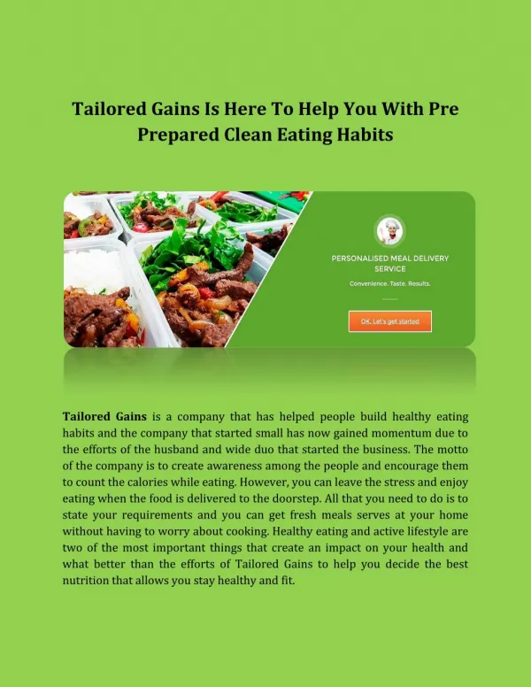 Tailored Gains Is Here To Help You with Pre Prepared Clean Eating Habits