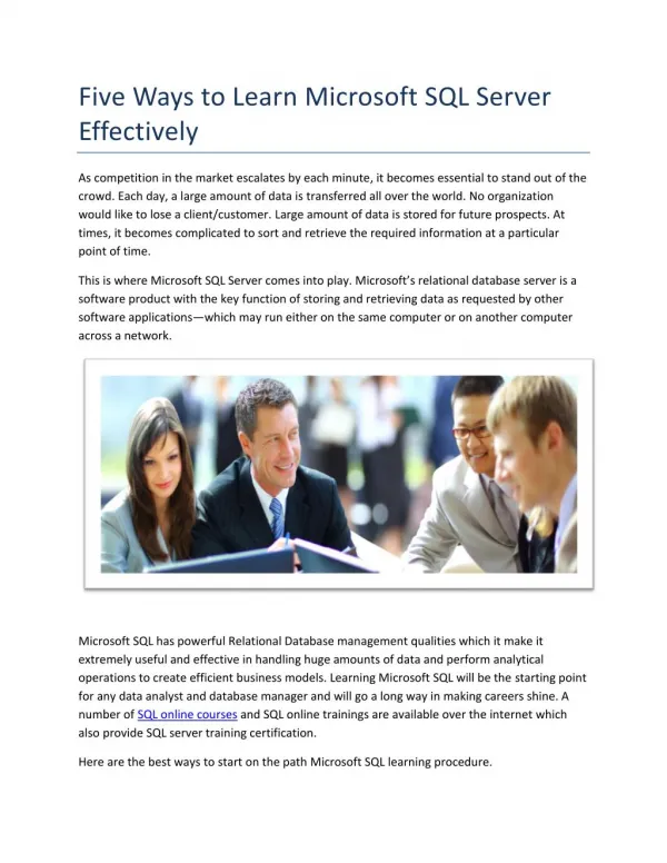 Learn Effective Ways of Working on Microsoft SQL Server