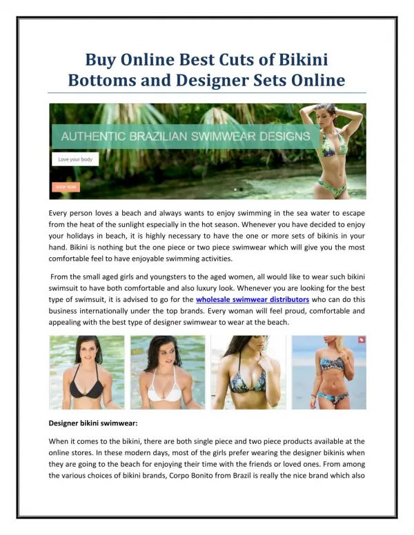 Buy Online Best Cuts of Bikini Bottoms and Designer Sets Online