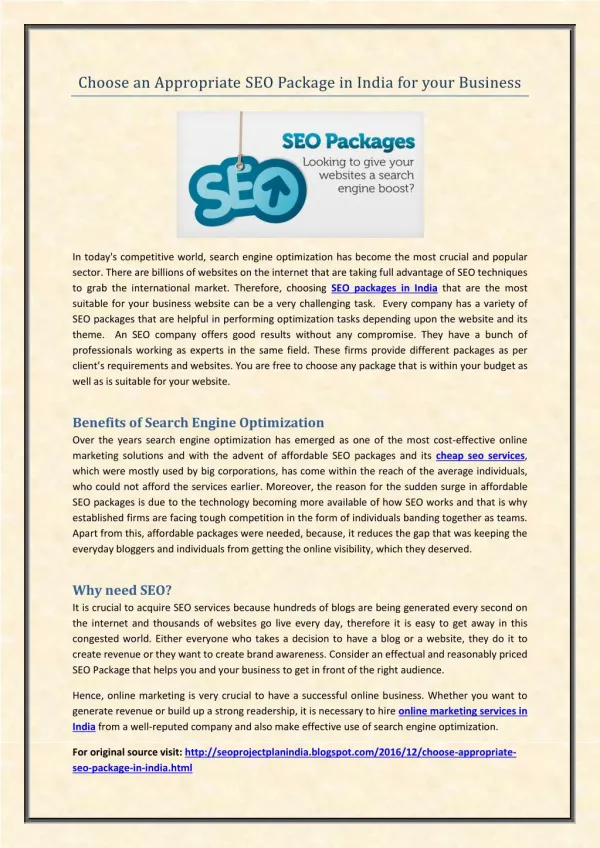 Choose an Appropriate SEO Package in India for your Business