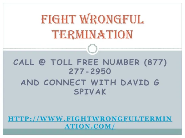 Call @ David G Spivak For Wrongful Termination Attorney Los Angeles