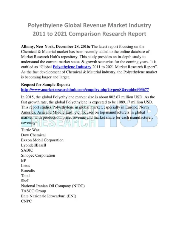 Polyethylene Global Revenue Market Industry Market Report