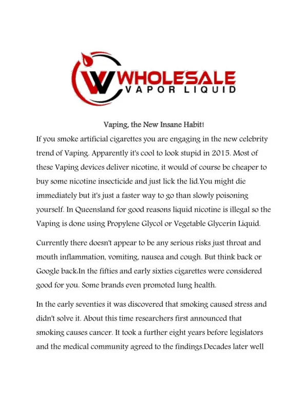 Wholesale vapor liquids