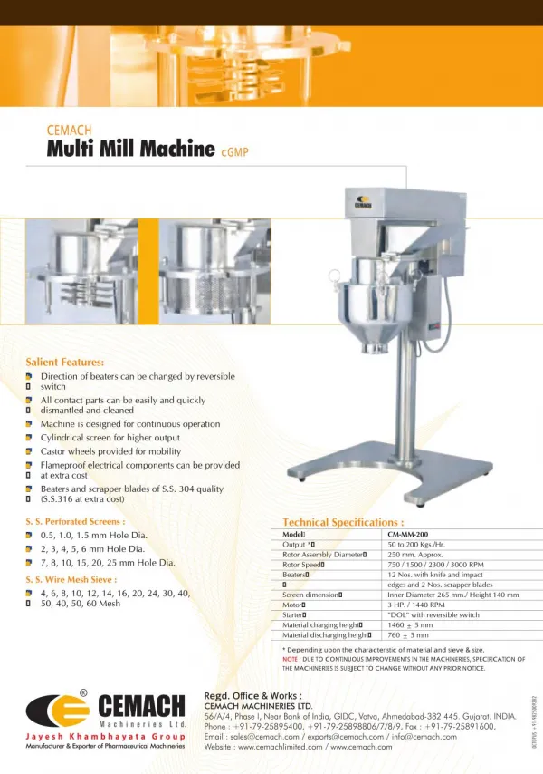 Cemach Multi Mill Machine cGMP