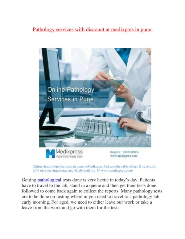 Pathology services with discount at medixpres in pune.