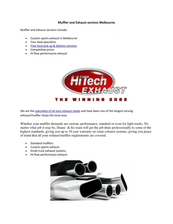 Muffler and Exhaust services Melbourne