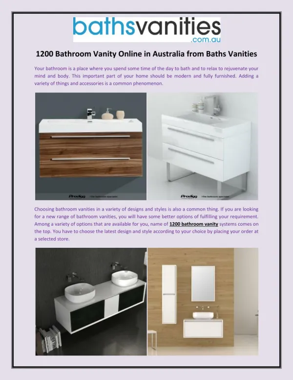 1200 Bathroom Vanity Online in Australia from Baths Vanities