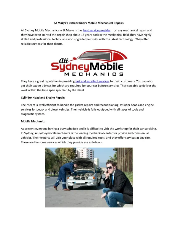 St Marys’s Extraordinary Mobile Mechanical Repairs