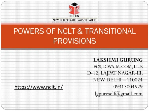 POWERS OF NCLT & TRANSITIONAL PROVISIONS - NCLT