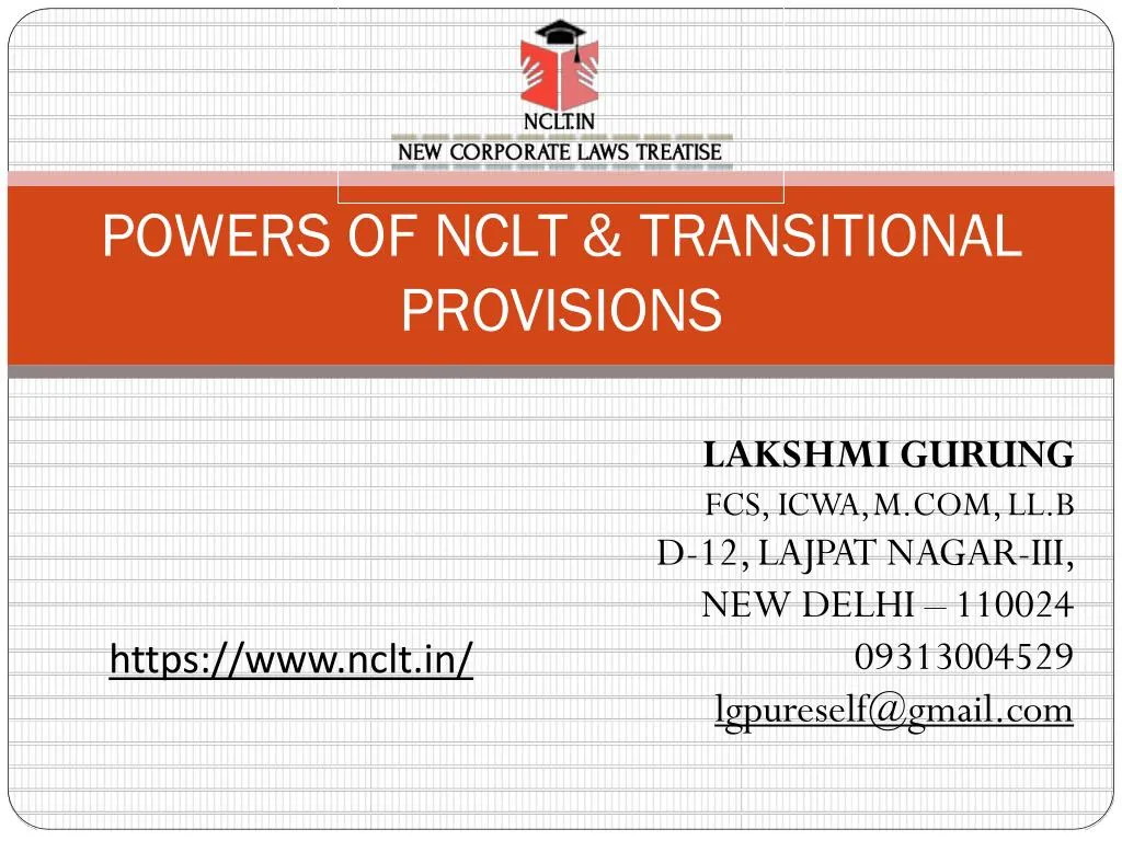 powers of nclt t ran sitional provisions