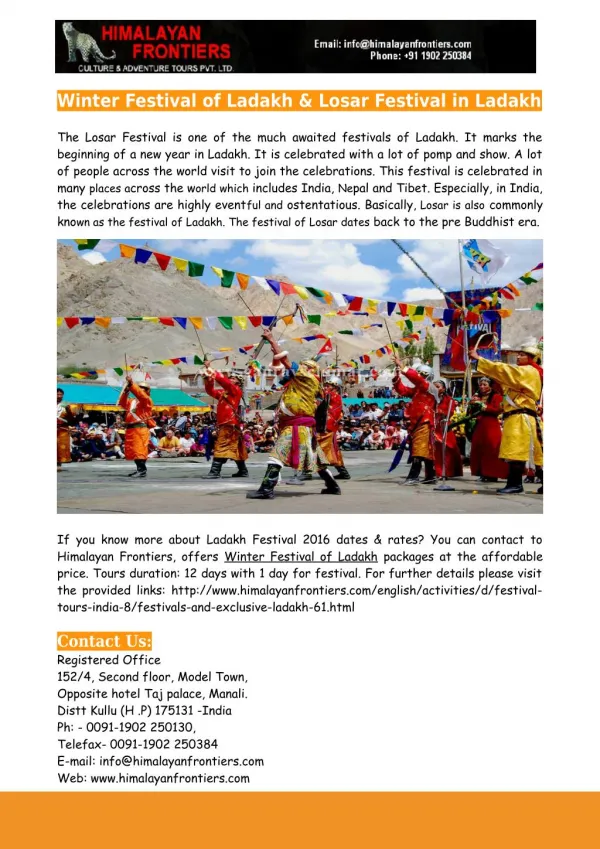 Winter Festival of Ladakh & Losar Festival in Ladakh