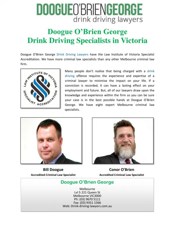 Doogue O’Brien George Drink Driving Specialists in Victoria
