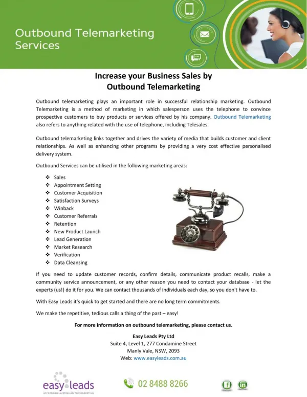 Increase your Business Sales by Outbound Telemarketing