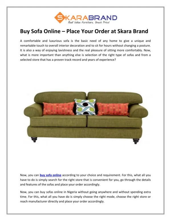 Buy Sofa Online – Place Your Order at Skara Brand