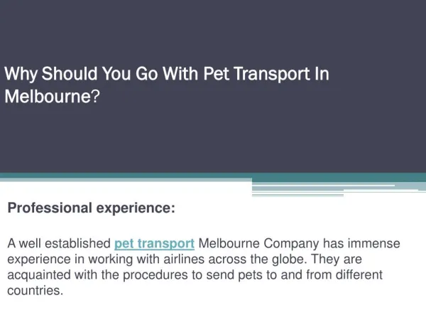 Why Should You Go With Pet Transport In Melbourne