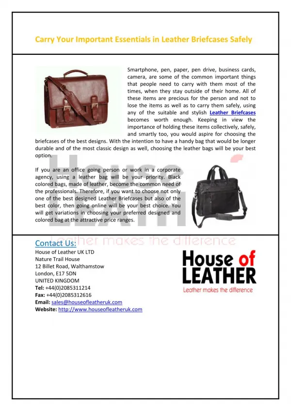 Carry Your Important Essentials in Leather Briefcases Safely