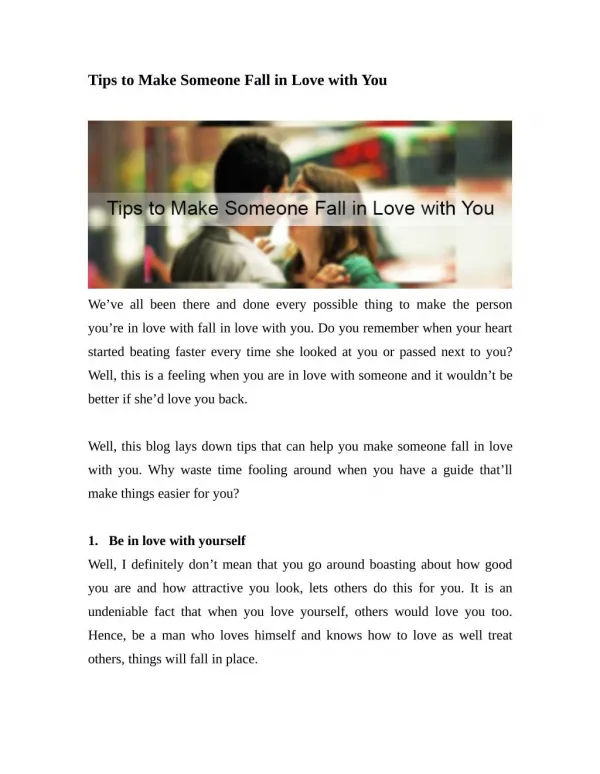 Tips to Make Someone Fall in Love with You