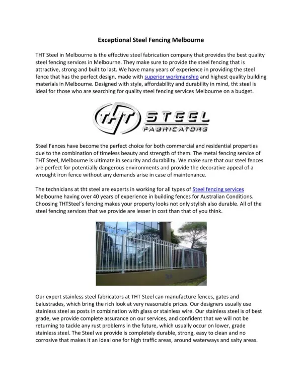 Exceptional Steel Fencing Melbourne
