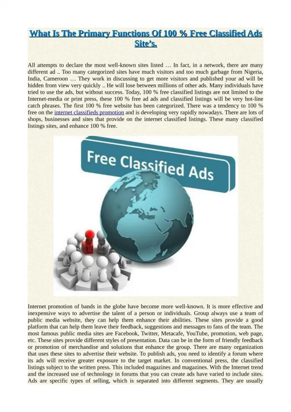 What Is The Primary Functions Of 100 % Free Classified Ads Site’s.