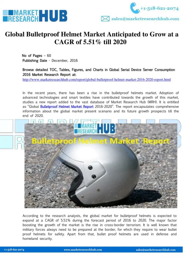 Global Bulletproof Helmet Market Report 2020