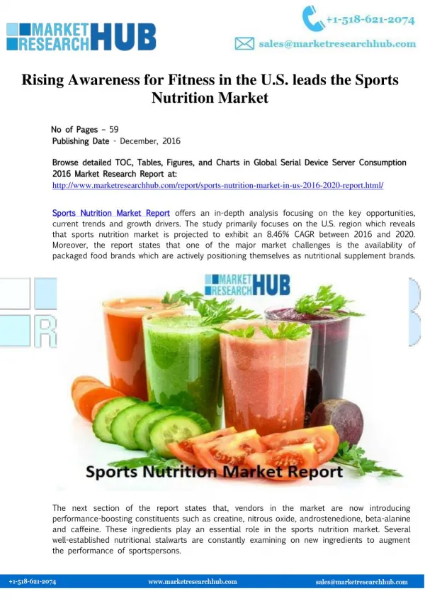 Sports Nutrition Market in US 2016-2020