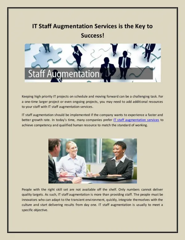 IT Staff Augmentation Services is the Key to Success!